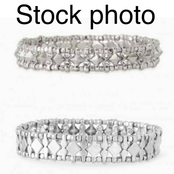 Stella & Dot Arrison Bracelet - silver beaded stretch w/  rhinestones **large - Picture 4 of 8
